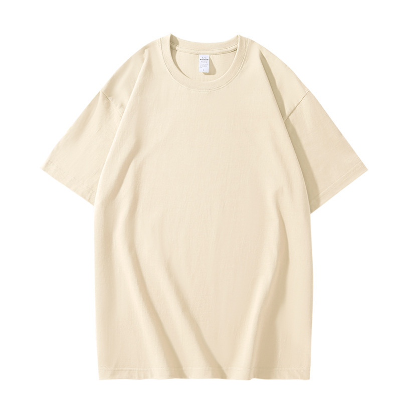 Yssashop Summer 220g Heavyweight Solid Color T-shirt Loose Top Thick Combed Cotton Short Sleeve T-shirt