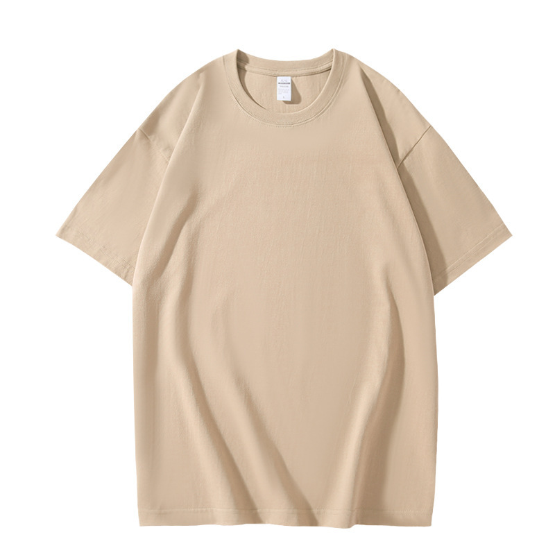 Yssashop Summer 220g Heavyweight Solid Color T-shirt Loose Top Thick Combed Cotton Short Sleeve T-shirt